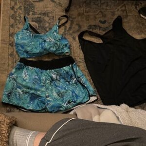 Blue Paisley Three-Piece Swim Set with Black Tankini